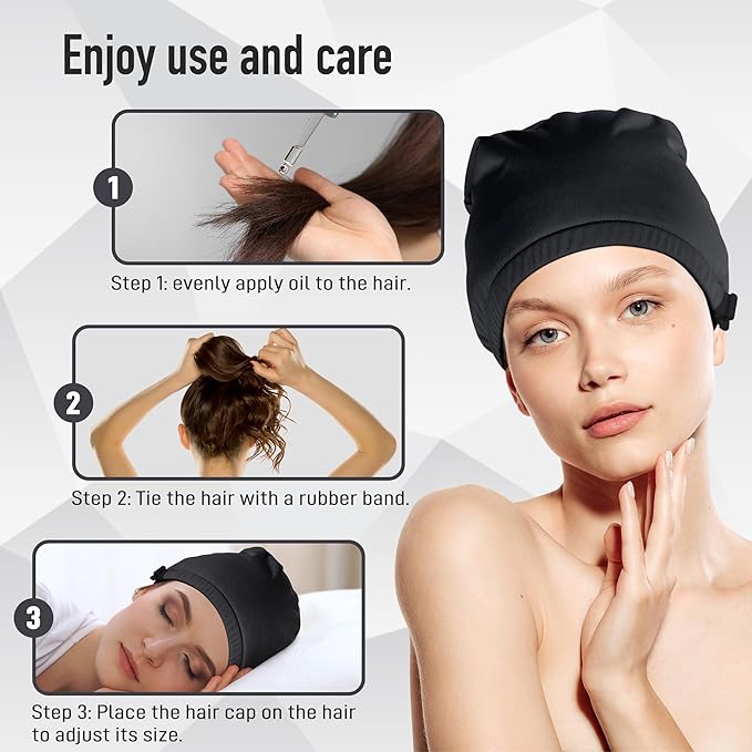 Castor Oil Pack Wrap for Head,Elastic and Reusable Hat Organic Cotton for Women Sleeping,Double Waterproof Layers Castor Patch Kit for Thinning, Balding, Dry and Damaged Hair