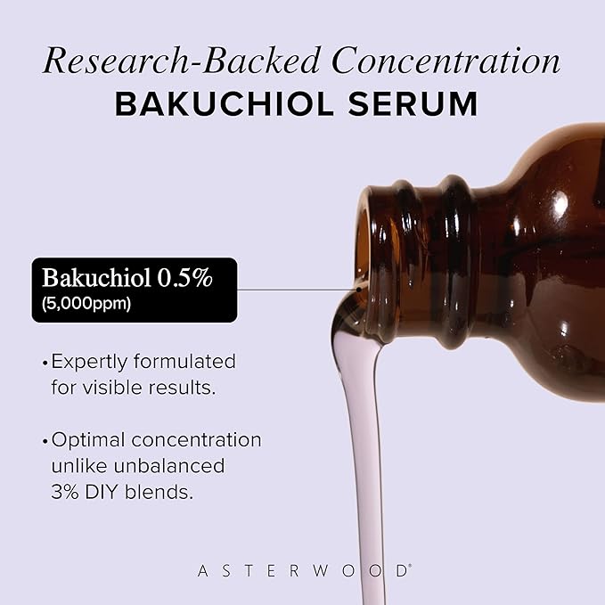 Asterwood Bakuchiol Serum for Face - Retinol Alternative - Plumping, Anti-Aging, Wrinkle Reducing - Fragrance-Free - 2 Fl Oz