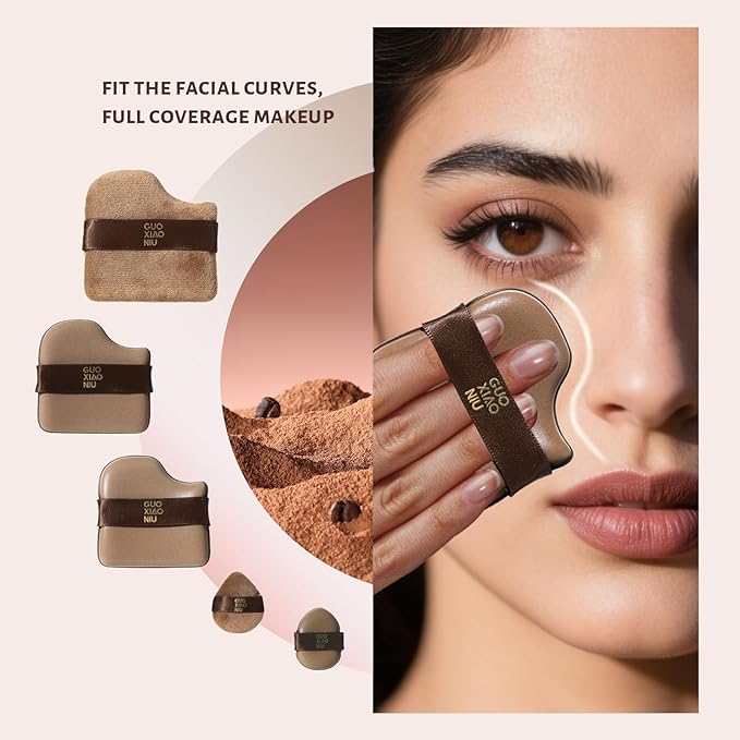 6Pcs Makeup Powder Puffs Set with Cases, Velour/Leather/Air Cushion Makeup Puff, Reusable & Washable, Ideal For Foundation, powder cream, Setting, concealer, Wet Dry Makeup tools (1Box)