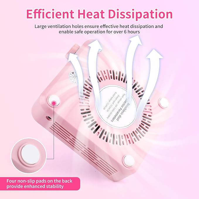 BQAN Nail Dust Collector Portable for Home & Salon - 4200RPM Vacuum with Reusable Filter, for Acrylic Drilling Dust Beginner Friendly Small Manicure Tool (Pink)