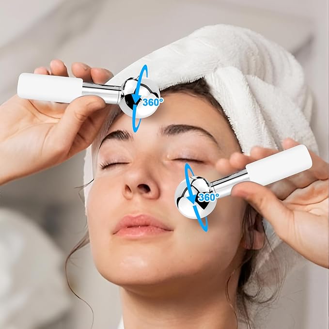 CGBE 360 Rotating Ice Globes for Face, Food-Grade Stainless Steel Facial Globes for Cryo Therapy, Smaller Ice Globes for Facials Reduce Wrinkles & Swelling - White