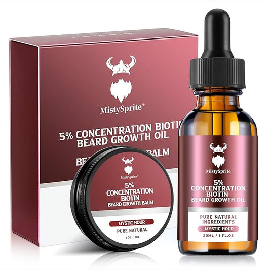 Beard Growth kit & Beard Balm - Beard Growth Kit with 5% Concentration Biotin for Men, Natural Ingredients with Argan Oil, Jojoba Oil and Vitamin (Mystic Hour)