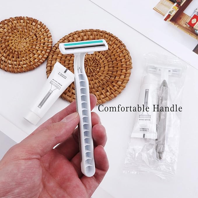 Disposable Razors in Bulk Pack of 60,Gray Bulk Razors Disposable Individually Wrapped Twin Blade Disposable Shaving Razors with Shaving Cream and Clear Cap Set for Homeless,Hotel,Charity,Travel