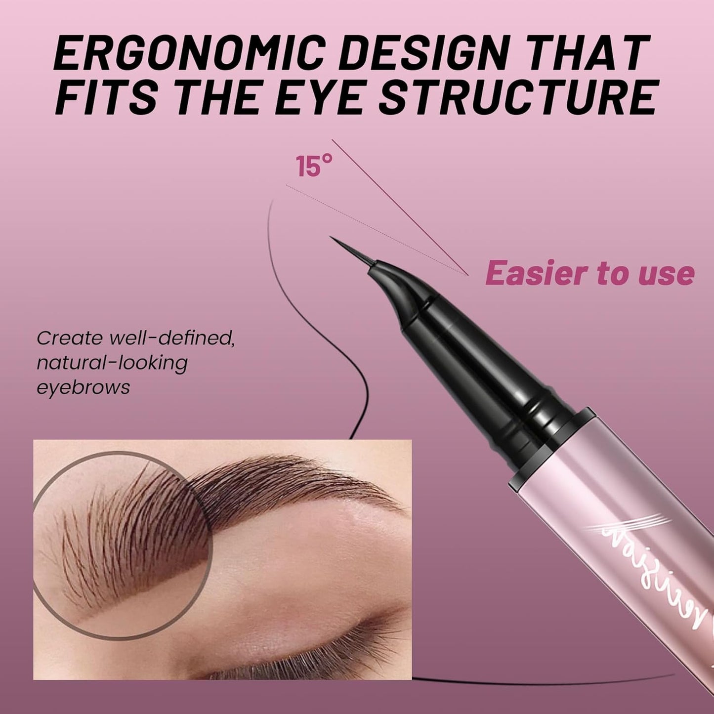 Curved Eyebrow Pen, 2 in 1 Dual Ended Microblading Eyebrow Pencil, Waterproof and Last All Day 4 Tip Brow Pencil with Precise Tip, Create Natural Hair Like Brows and Eyeliner (Natural Black)