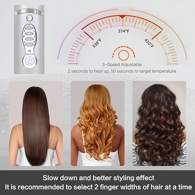 Cordless Hair Straighteners 5000 mAh Long Range Titanium Portable Flat Iron Wireless Mini Hair Straightener 2 in 1 for Straightening and Curling Travel Straightener max. 210℃/410℉ Heats Up in Seconds