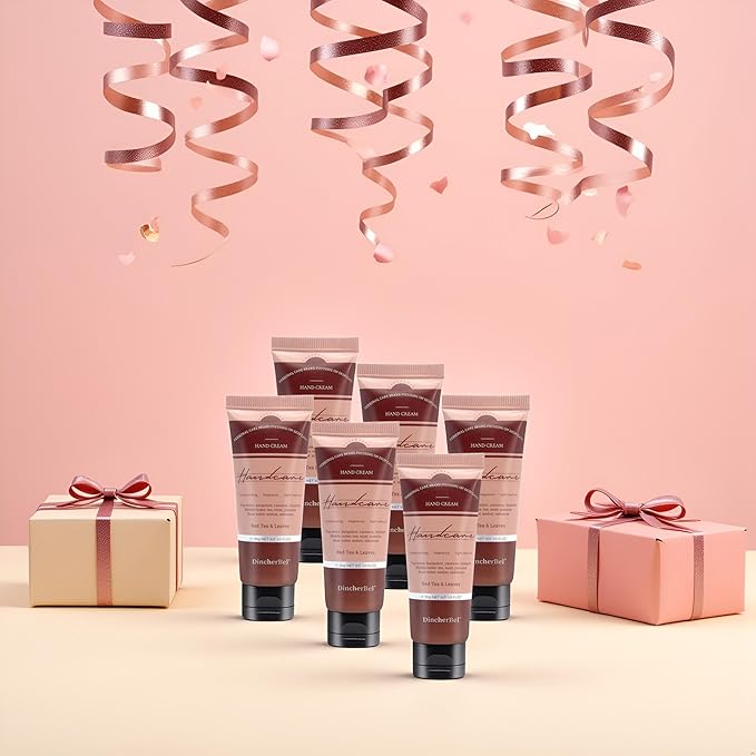 6 Pack Travel Size Hand Cream Set - 1 oz Moisturizing Lotion for Dry Cracked Hands, Red Tea & Leaves Scented Hand Lotion Gift for Women, Nurses, Teachers, Bridesmaids Gifts