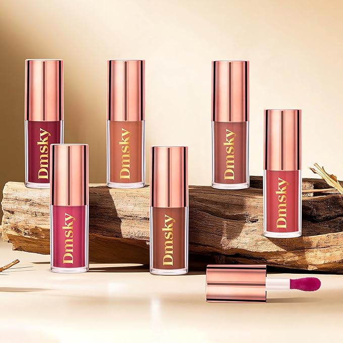 Dmsky Hydrating Glossy Lip Stain 6 Pack, Long-Lasting Lip Gloss Bulk Set, Lightweight Lip Tint with 6 Colors, Lip Gloss for Women and Girls Makeup
