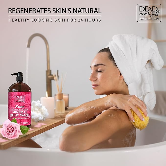 Dead Sea Collection Rose Body Wash for Women and Men - with Pure Dead Sea Minerals and Rose Extract - Cleanses and Moisturizes Skin - Pack of 2 (67.6 fl. oz)