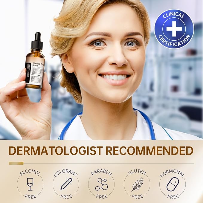 2 Pack Vitamin C Face Serum with Vitamin C, Hyaluronic Acid, Vitamin E, Serum for Dullness, Balanced Complexion, Eye Area, Fine Lines & Wrinkles, 30ml/1.01oz