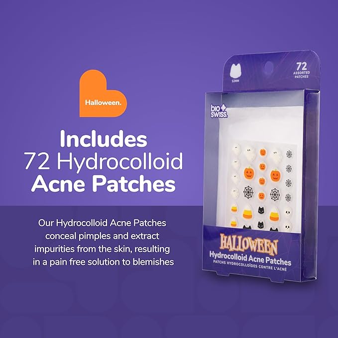 BioSwiss Halloween Pimple Patches, Hydrocolloid Acne Patch for Zits and Blemishes, Face and Skin Stickers, 72 Count