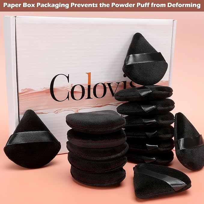 Colovis 48 PCS Powder Puff, Face Soft Makeup Sponge, Velour Triangle Powder Puff for Foundation, Makeup Puff Setting Makeup for Loose Powder, Beauty Tools(Black)