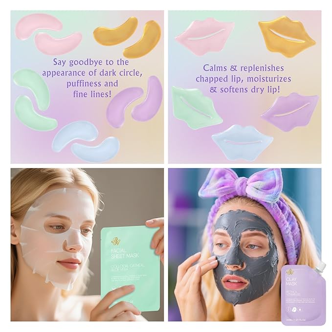 38 Pcs Skin Care Face Sheet Mask & Bath & Body Spa Gift Set for Women, Self-Care Relaxation Pampering Gift Basket, Bath Bomb, Eye Mask, Gua Sha, Face Serum, Lip Gloss, Christmas, Mother Day, Birthday