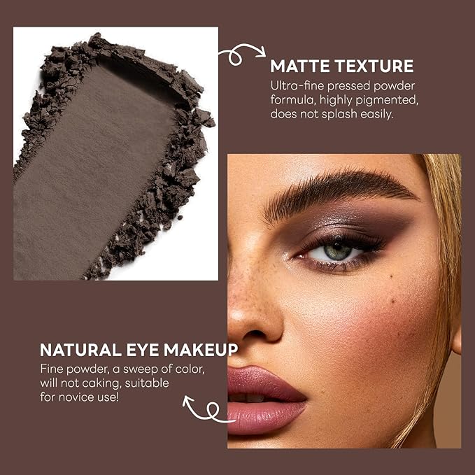 Dark Brown Single Matte Nude Eyeshadow, Velvet Neutral Eye Shadow for Older Women Pressed Powder Primer Base Makeup, High Pigmented LongLasting Eye Shadow Palette Makeup, sombras para ojos 04