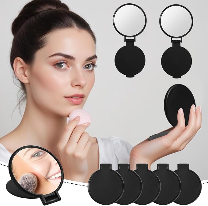 50 Pcs Round Compact Mirror for Purse Mini Folding Mirror Portable Pocket Mirror Makeup Small Mirror Vintage Portable Travel Makeup Mirror for Women Daily Use
