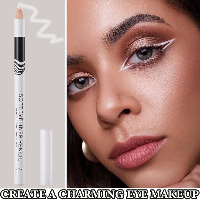 12 PCS White Eyeliner Pencils,Professional Long Lasting Waterproof Makeup Pencils,Highly Pigmented Inner Corner Eye Highlighter Eyeliner Pencil White Eye Liner Pen Sets for Women