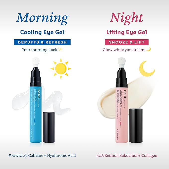 belif Aqua Bomb Cooling Eye Gel - Caffeine & Hyaluronic Acid for Puffiness & Hydration, Niacinamide & Vitamin C for Dark Circles, Adenosine & Collagen for Plumping & Firming, Korean Skin Care