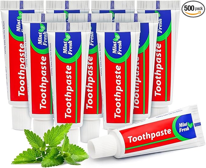 500 pcs Travel Size Toothpaste Bulk, 0.88oz/25 Grams Small Toothpaste Travel Size Bulk 4x1.4 inches Mint Mini Disposable Toothpaste for Hotel,Guests,Homeless,Charity