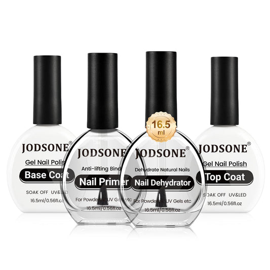 JODSONE 4Pcs Base Coat Top Coat Nail Primer Nail Dehydrator for Long Lasting Manicures Prep Protect and Perfect Your Nails 16.5ml Each Salon Quality Set