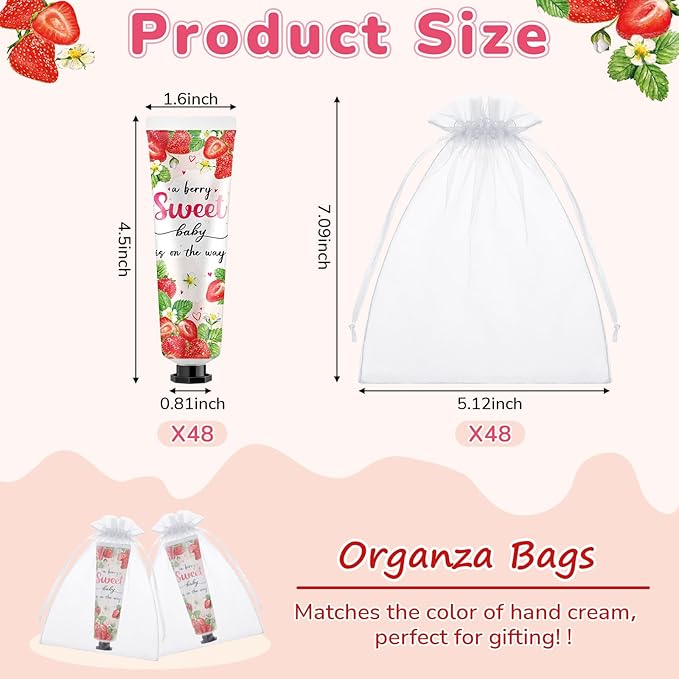 48 Sets a Sweet Strawberry Is on The Way Hand Cream Gifts Bulk Baby Shower Hand Cream Travel Size Lotion Bulk Fall Thanksgiving Party Supplies Favors Birthday Wedding for Guest
