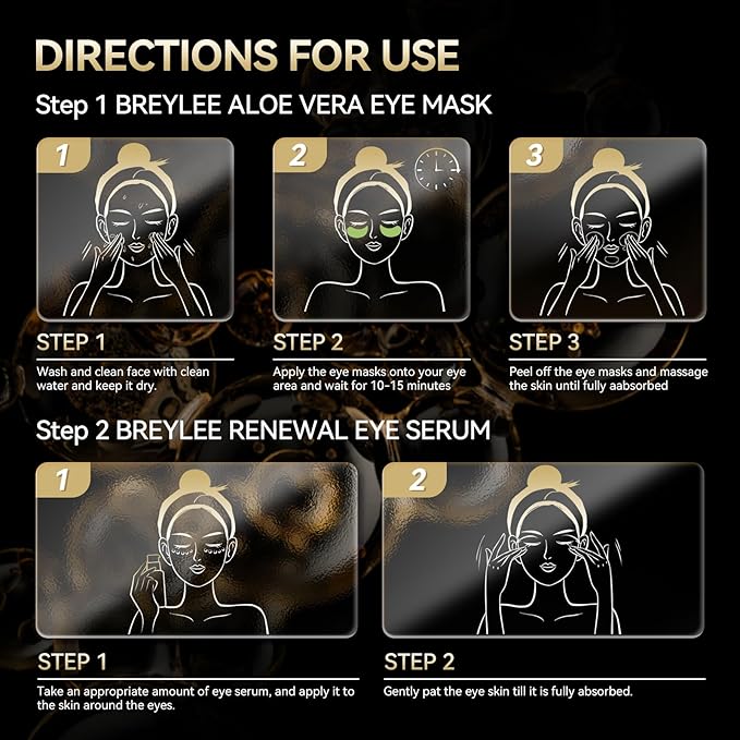 BREYLEE Renewal Care Kit with Aloe Vera Eye Masks – 60 Pcs & Renewing Serum, Under Eye Patches For Puffy Eyes,Hydrates, Improves And Firms The Eye Area, Suitable For Both Women And Men