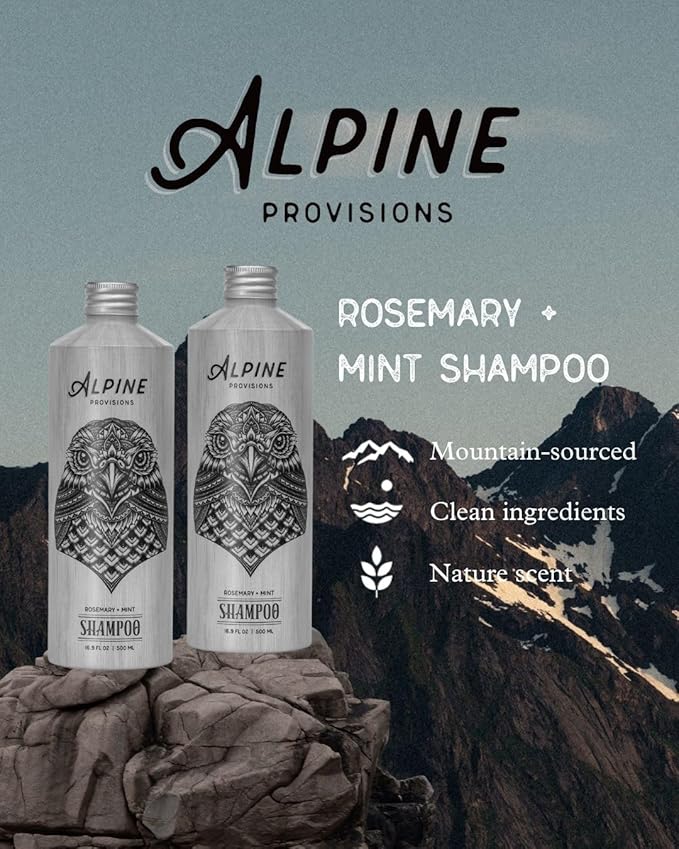 Alpine Provisions Rosemary & Mint Shampoo - Naturally Repair, Cleanse, and Hydrate with Essential Oils, Jojoba, Aloe Vera - Vegan, Sulfate & Plastic Free - Plant-Based Hair Care 16.9 FL Oz