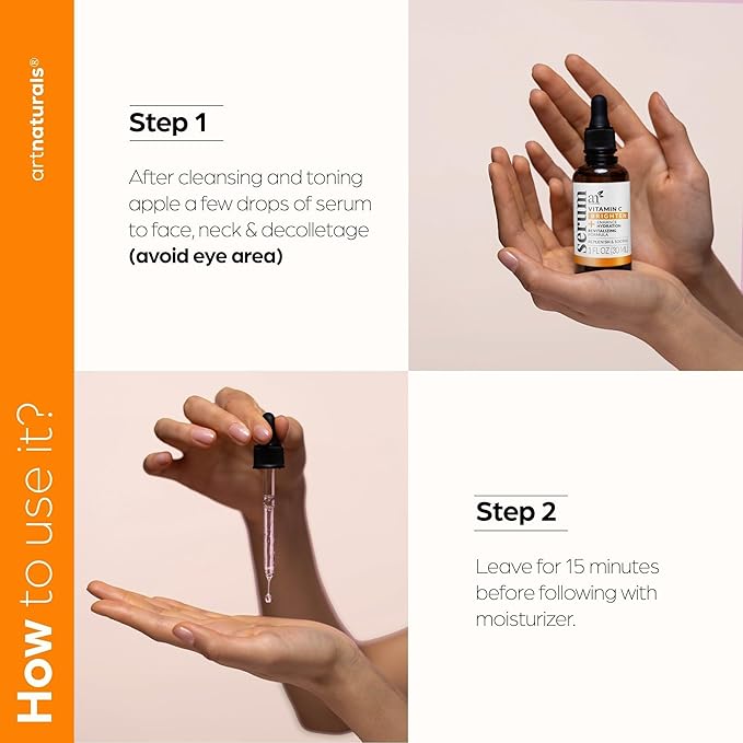 artnaturals Anti-Aging Vitamin C Serum - (1 Fl Oz / 30ml) - with Hyaluronic Acid and Vit E - Wrinkle Repairs Dark Circles, Fades Age Spots and Sun Damage - Enhanced 20% Vitamin C
