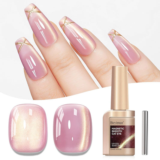 Cat Eye Gel Nail Polish Sheer Pink Glass Jelly Magnetic Nail Polish Gel Shimmer Glitter Gloss Shine Holographic Translucent Color For Nail Art Manicure DIY At Home 12ml
