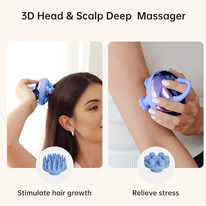 COMFIER Cordless Scalp Massager Hair Growth with 3 kneading Modes,Waterproof Head Massage with 8 Claws for Deep Cleansing,Body Cat Head Scratcher,Gift for Women