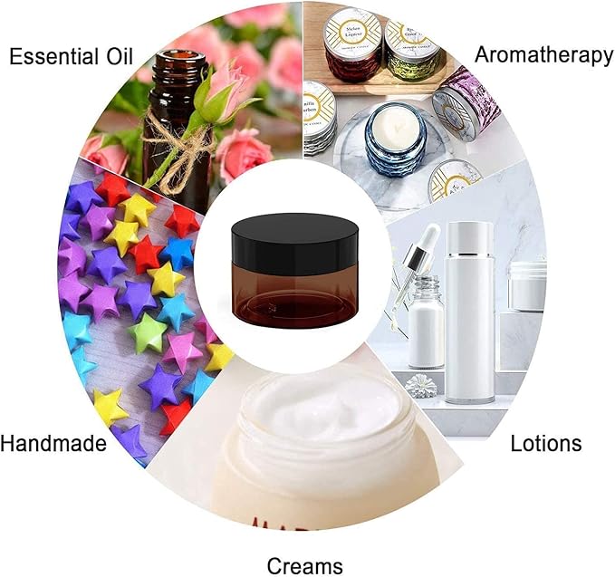 4 oz Amber Plastic Cosmetic Jars Leak Proof Container with Black Lid for Cream, Lotion, Powder, ointment, Beauty Products etc, 12 Pcs.