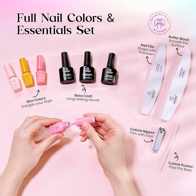 Beetles Gel Nail Polish Set, 25 Colors Color Dairy Polish Kit, Nude Black Brown Red Color Gel Nails with Base Coat Glossy & Matte Top Coat Colorful Bottles DIY Salon Nail Manicure Kit Gifts for Women