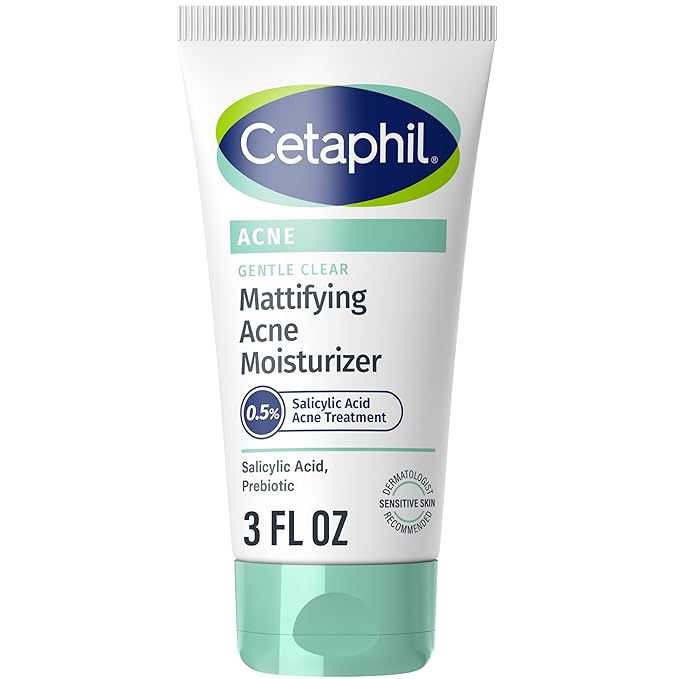 Cetaphil Face Moisturizer, Gentle Clear Mattifying Acne Moisturizer With 0.5% Salicylic Acid, Hydrates and Treats Sensitive Acne Prone Skin, Skin Care for Sensitive Skin, 3oz