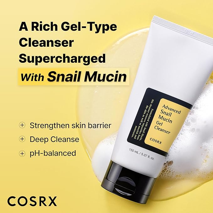 COSRX Advanced Snail Mucin Gel Cleanser, 5.07 Fl Oz / 150 mL, Rich Daily Deep Cleansing Gel for Dry & Sensitive Skin, Korean Skin Care, Not Tested on Animals, No Parabens
