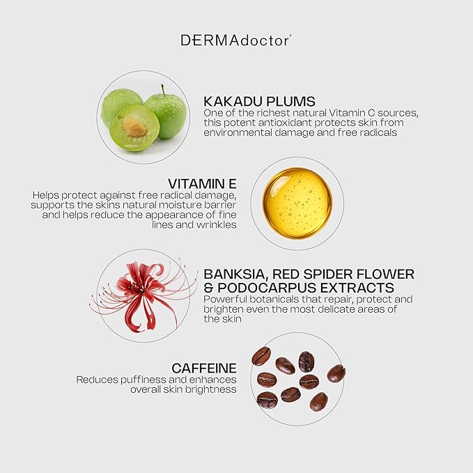 DERMAdoctor Vitamin C Under Eye Cream - Caffeine & Vitamin E | for Dark Circles, Bags Under Eyes, Wrinkles, Puffiness, Eye Fatigue, Dehydration - Anti-Aging Under-Eyes Vitamins & Moisturizer Soufflé