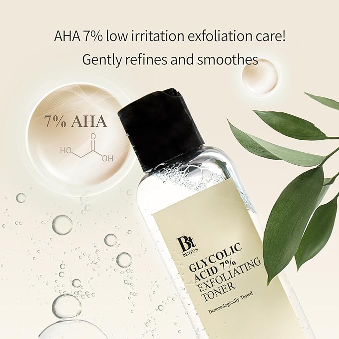 Benton Glycolic Acid 7% Exfoliating Toner with Niacinamide - Gentle AHA Toner for Brighter Skin & Even Tone - Balances Oil & Moisture - Hydrating, Cruelty-Free Korean Skin Care