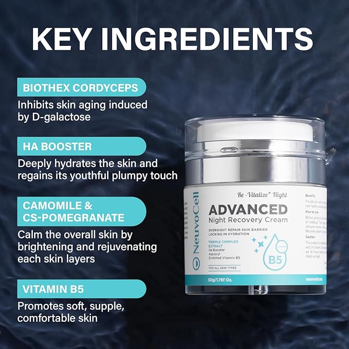 Advance Night Recovery Cream for Face, Facial Moisturizer Recovery Complex, Care for Face, Advanced Night Repair for Face, Biothex Cordyceps, HA Booster, Camomile Extract, 1.77 fl.Oz