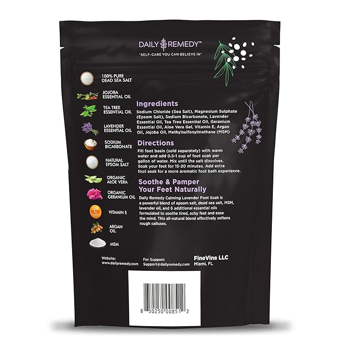 Daily Remedy Calming Lavender Foot Soak with Epsom Salt - 2 PACK -Foot Soak Soothes Sore Tired Feet, Athletes Foot & Remove Foot Odor. Best Foot Spa Pedicure Set