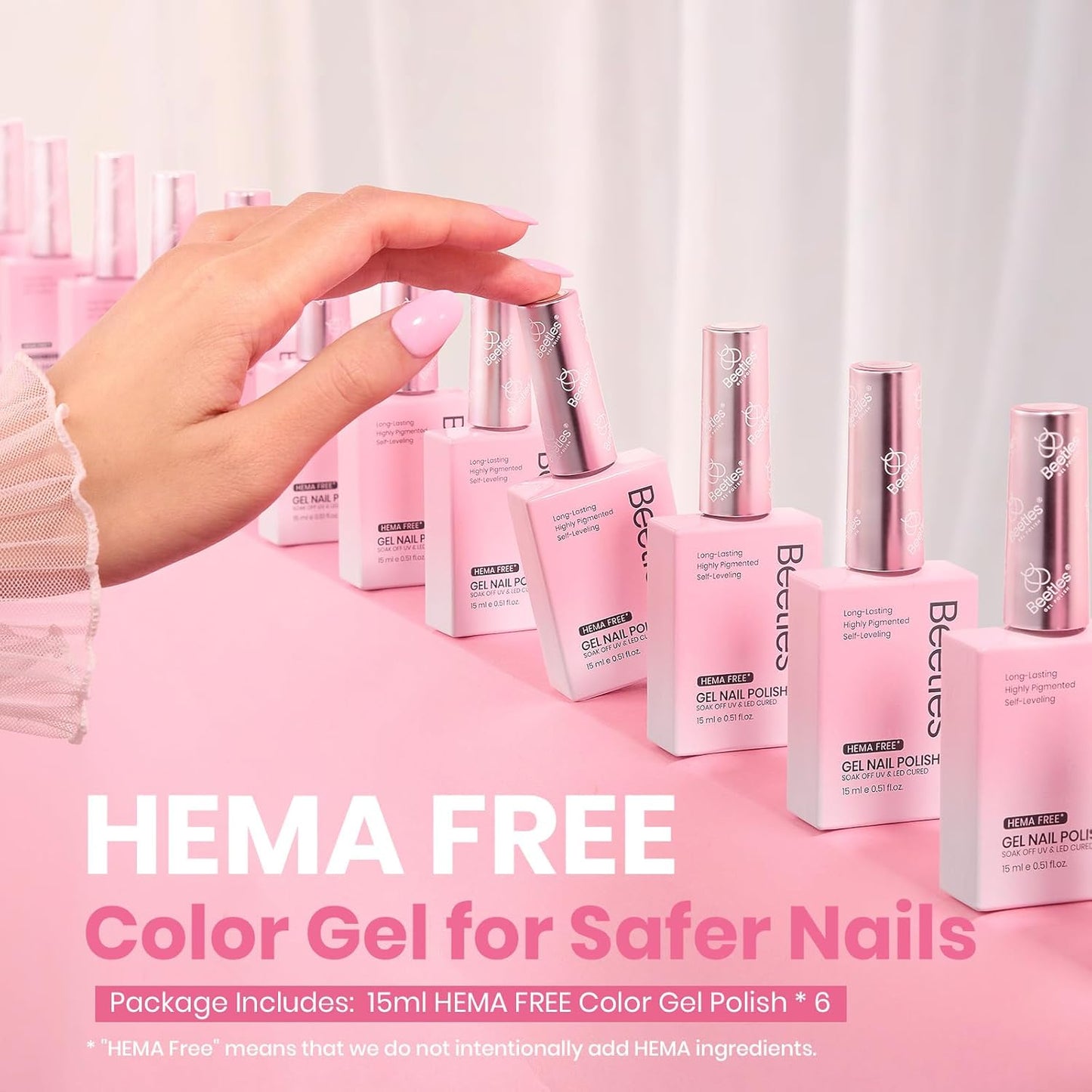 Beetles Nude Pink Gel Nail Polish Set, 6 Colors Hema Free Light Pink Jelly Gel Polish Translucent 15ML Full Size Nail Concealer High Gloss Soak Off UV Salon Spring Colorful Bottle Gel Gift for Women
