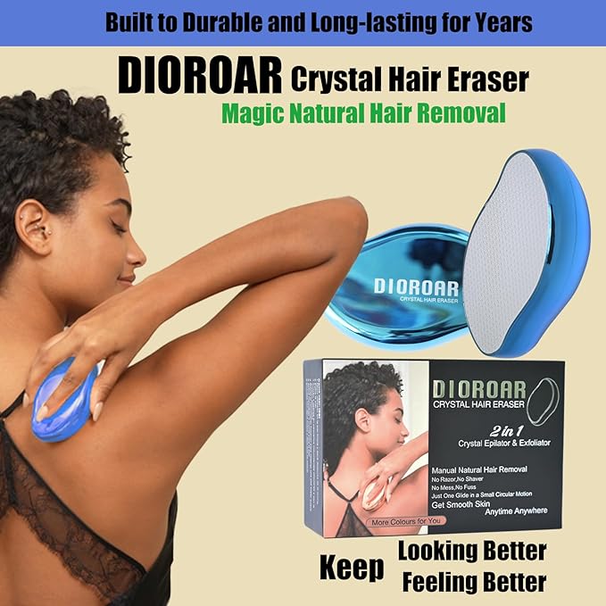 Crystal Hair Eraser,Upgrade Crystal Hair Remover,Physical Nano Glass Hair Removal Device,Painless Epilator and Exfoliator Without Shaver for Quick Soft Silky Skin(Royal Blue)
