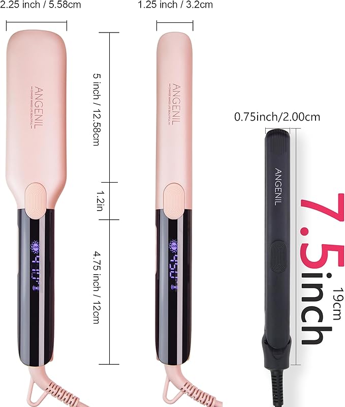 ANGENIL Mini Straightener Flat Iron for Short Hair, Dual Voltage Small Hair Straightener and Curler 2 in 1, Portable Mini Flat Iron for Short Edges, Front Bangs, Men's Beard, 3 Temp (280℉- 320℉ -380℉)