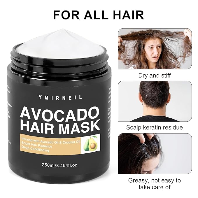 Avocado Hair Mask, 8.45 fl oz, with Avocado & Coconut Oil, for Hair Radiance &Damaged Hair Deep Conditioning
