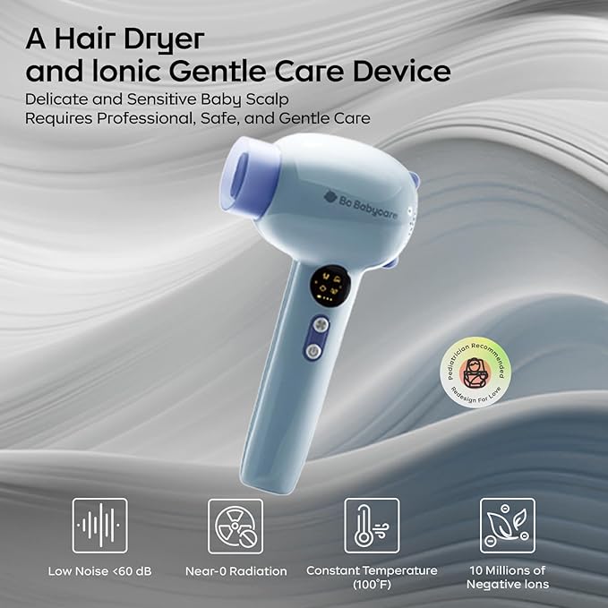 Bc Babycare Gentle Cordless Hair Dryer for Baby and Kids, Quiet Portable Mini Blow Dryer for Infant,Portable Travel Hair Dryer,Low Heat/Speed with 4 Model for Hair Diaper and Full Body (Purple)