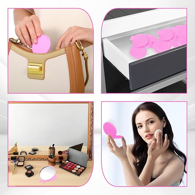 50 Pcs Round Compact Mirror for Purse Mini Folding Mirror Portable Pocket Mirror Makeup Small Mirror Vintage Portable Travel Makeup Mirror for Women Daily Use (Pink)