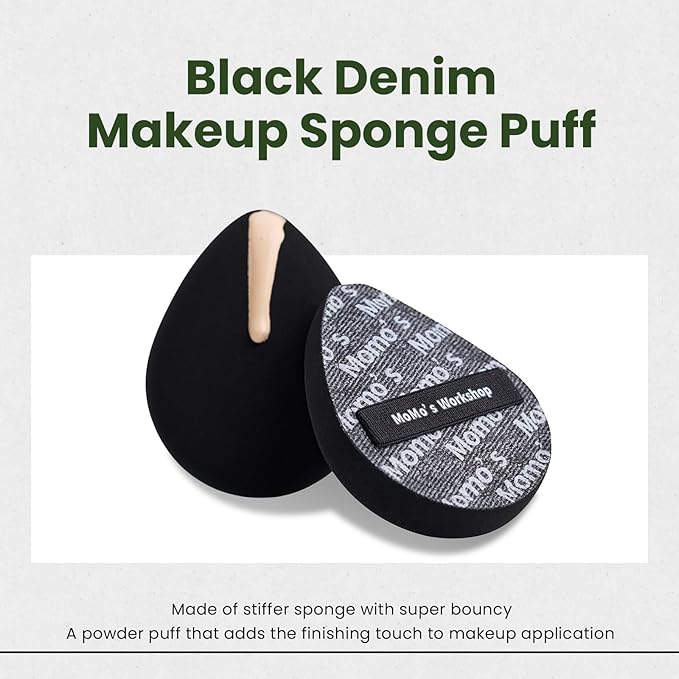 Black Denim Makeup Sponges,Blender Sponges for Foundation & Concealer, Non-Absorbent Rubycell, Large Beauty Sponge,Makeup on Details Targeted, Travel Friendly & Reusable,2pcs