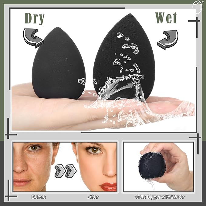 17PCS Makeup Sponge Set with 3PCS Mini Makeup Sponges,1PCS Make Up Sponges Holder,3PCS Foundation Mini Make Up Sponge Puff and 6PCS Powder Puff (Black)