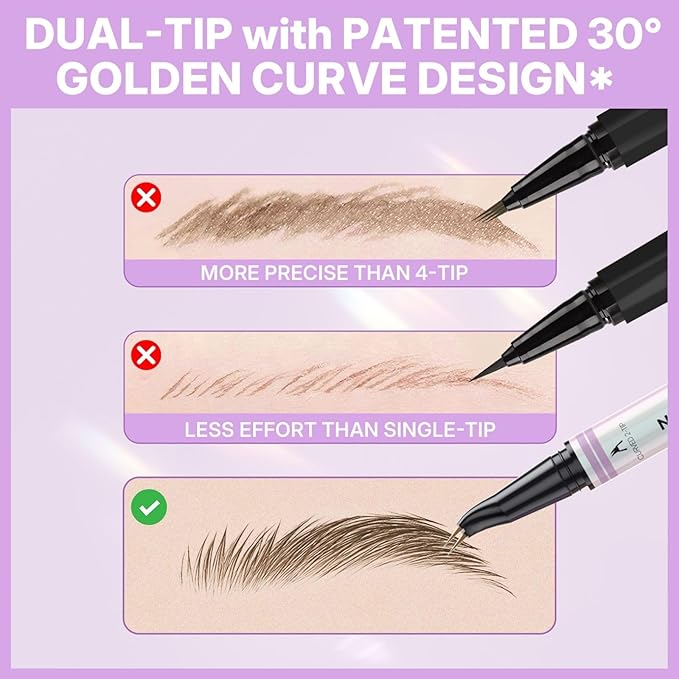 30° Curved Eyebrow Pencil, Magic 2 in 1 Eyebrow Pen Pro, Waterproof Eye Brow Pen with 2 Tips, Vivid Microblading Brow Pencils for Women, Last All Day Makeup (Dark Brown)