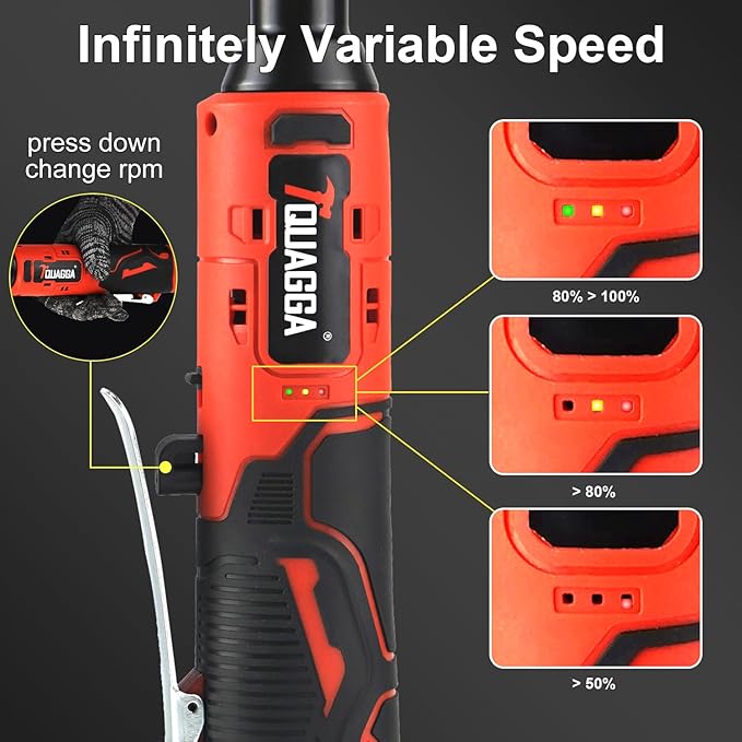 3/8" Cordless Electric Ratchet Wrench Set, 12V Power Ratchet Tool Kit With 2 Packs 2000mAh Battery And Charger, 45 FT-LBS Battery Powered Wrench with Infinitely Variable Speeds