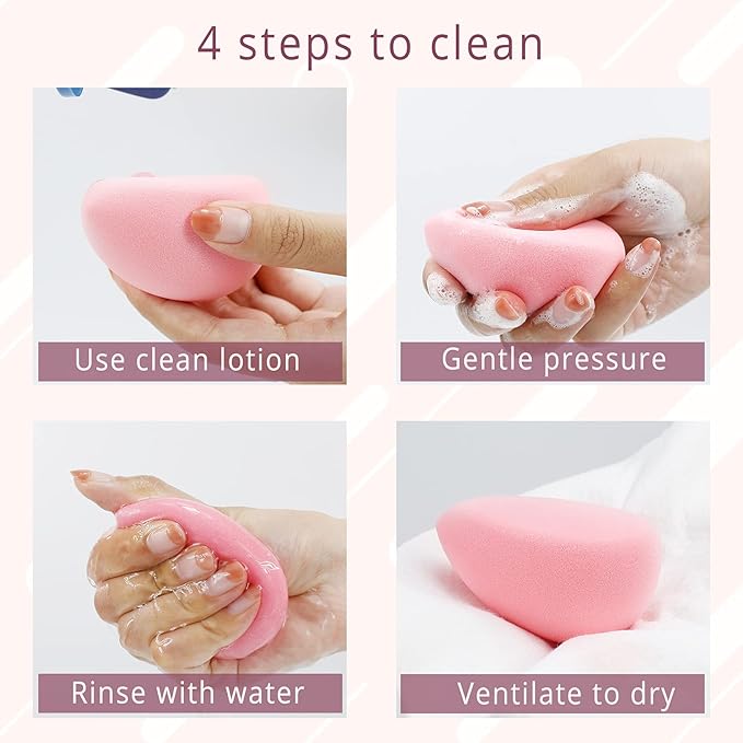 BEAKEY Flat Duo Makeup Sponge of 6, Super Soft 0 Latex Blending Sponge for Flawless Application - Liquid, Cream, Powder, Patented Design,Pink