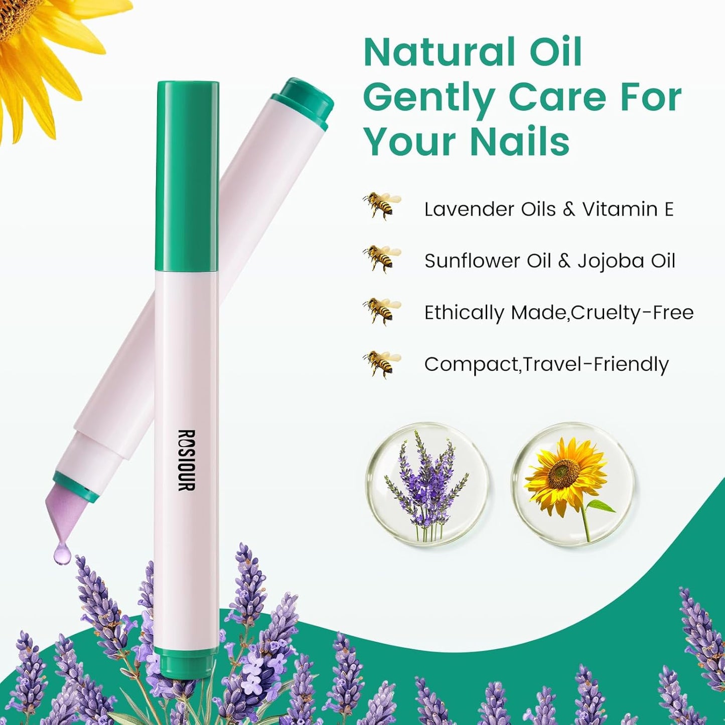 Ceramic Cuticle Oil Pusher Pen: 2PCS Nail Cuticle Buffer Pens for Hangnails, Dry & Damaged Nails, Moisturize Strengthen Brighten Nails