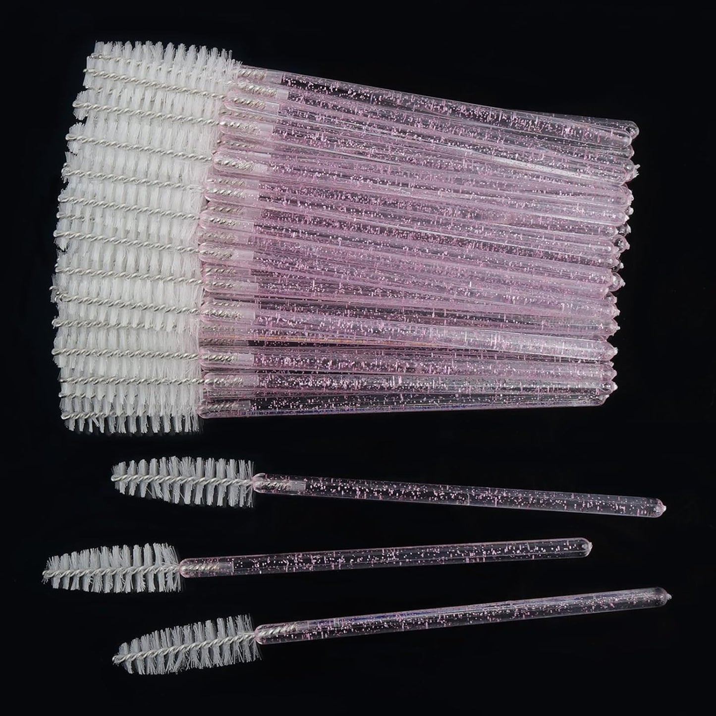 300PCS Disposable Mascara Wands Spoolie Brush Crystal Eyebrow Brushes Eyelash Extension Applicator Makeup Kits.myaokue-up(Pink/White)