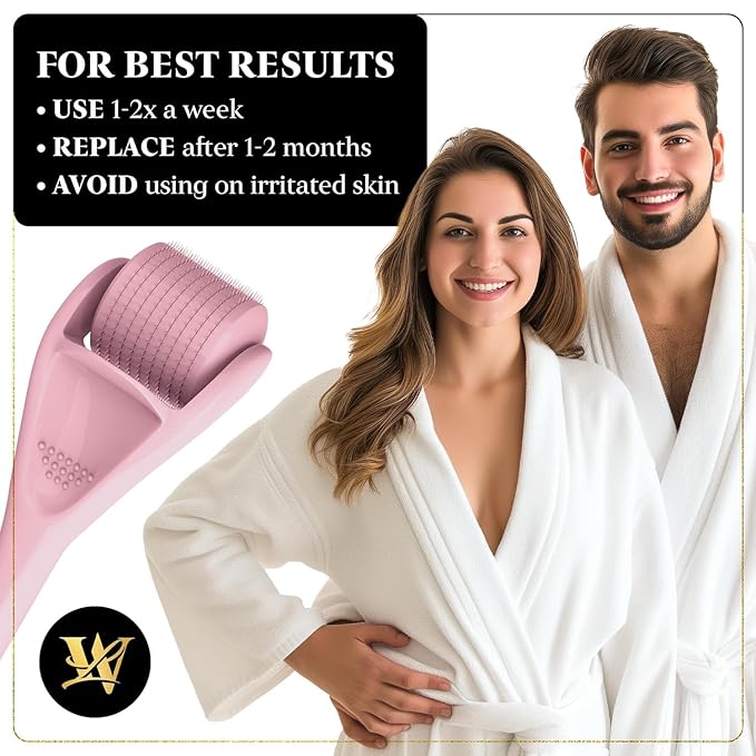 Derma Roller for Skin, Hair & Beard – Women and Men Titanium Microneedling Roller for Face & Scalp, Safe & Easy to Use - Pink